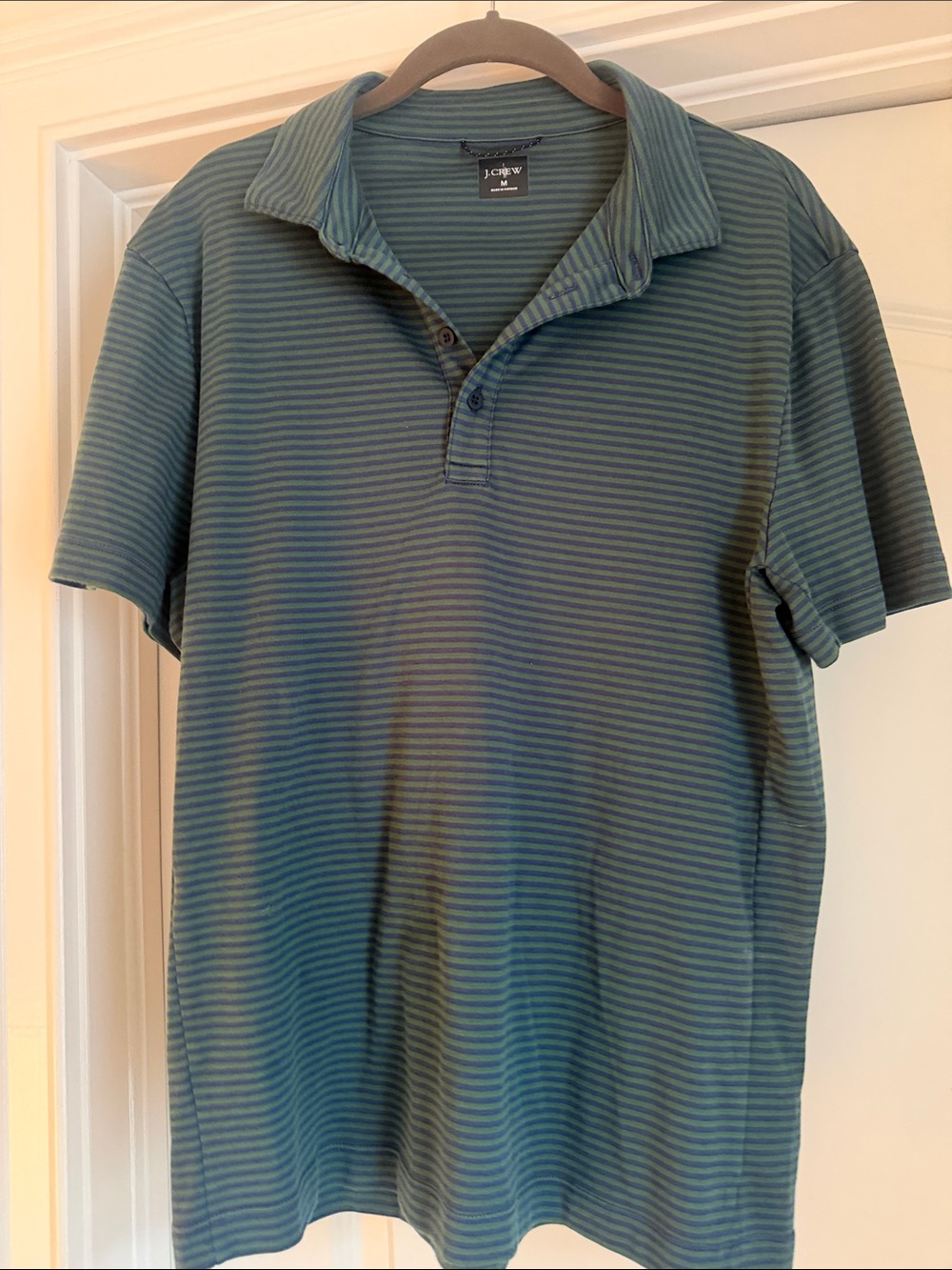 J. Crew Men's Navy and Green Striped Performance Polo Size M